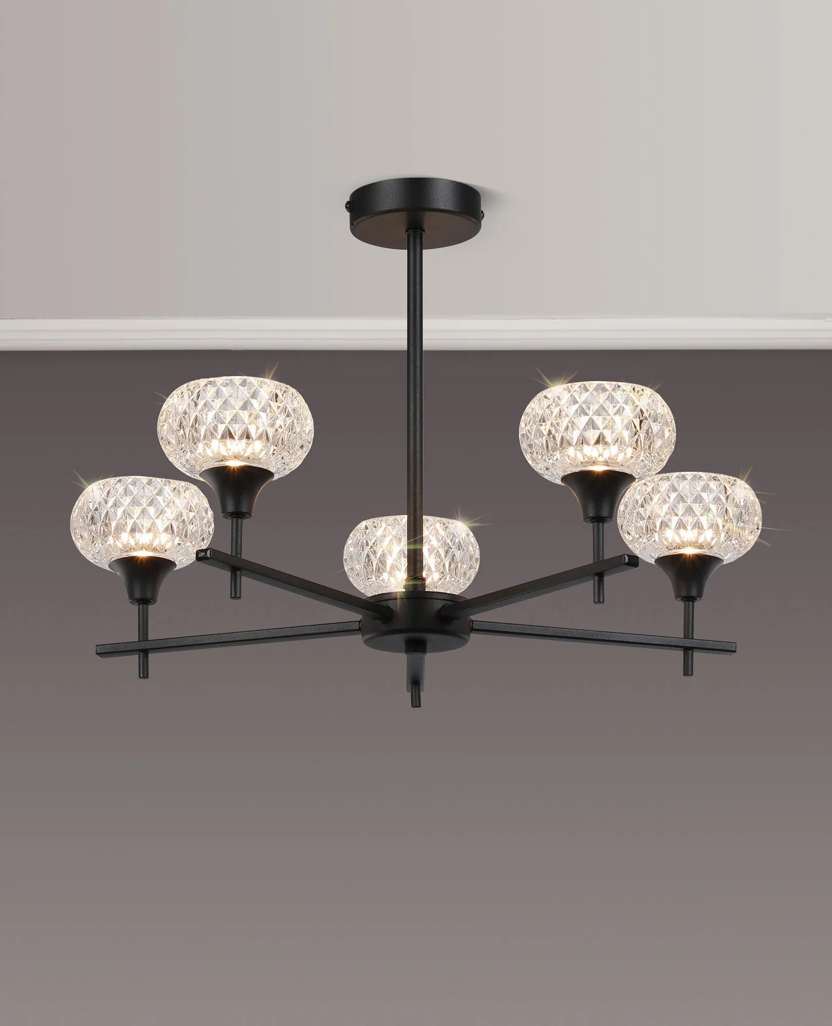 Aria Glass Fixed Pendant 5 Light IP44 Satin Black D0847BL  Deco Aria